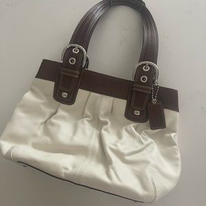 Coach Soho M1020-F15045 Brown Off White Leather Satchel Shoulder Bag Purse